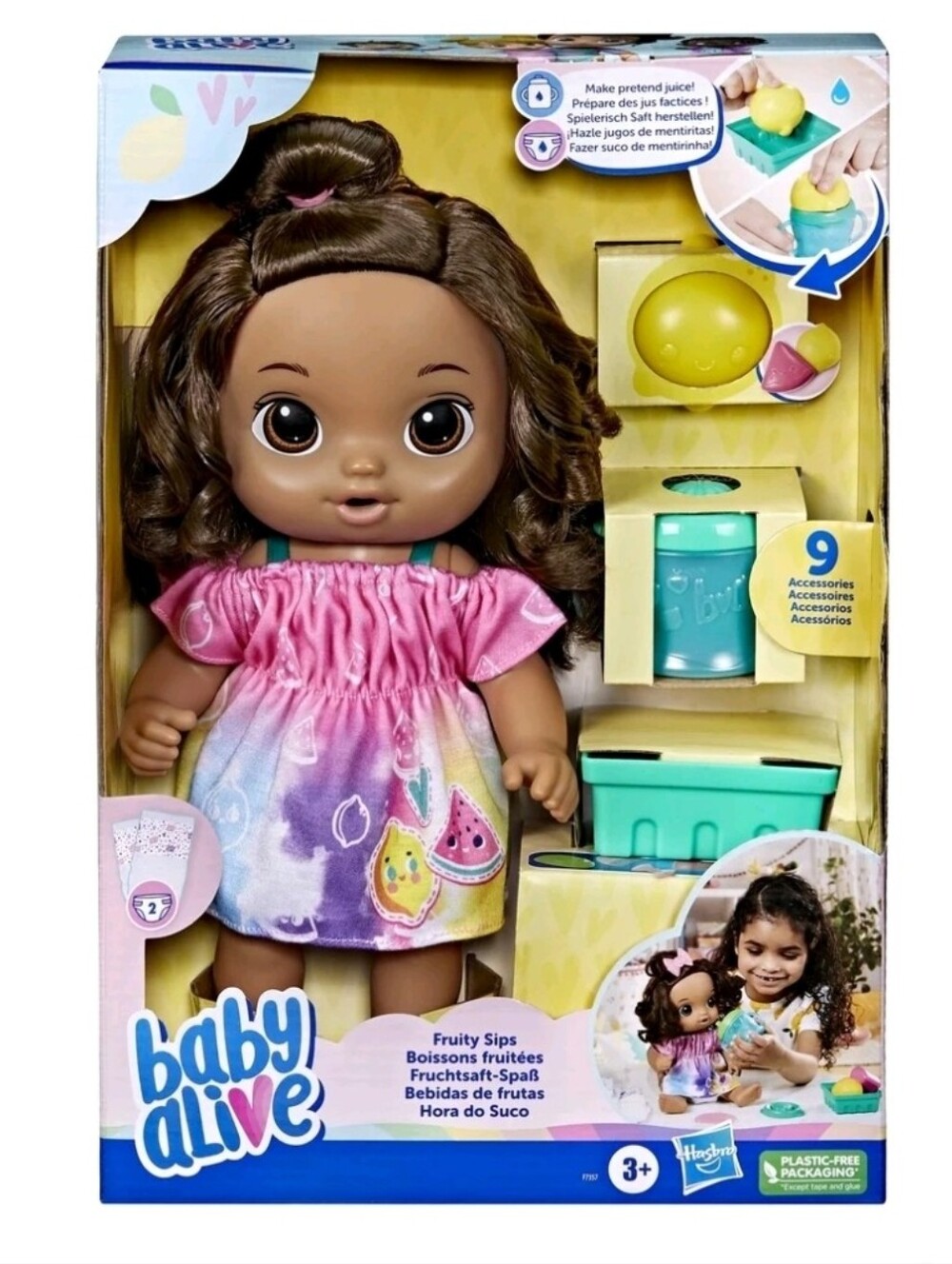 Baby Alive Fruity Sips Doll, Lemon, Pretend Juicer Baby Doll Set, Kids 3 and Up